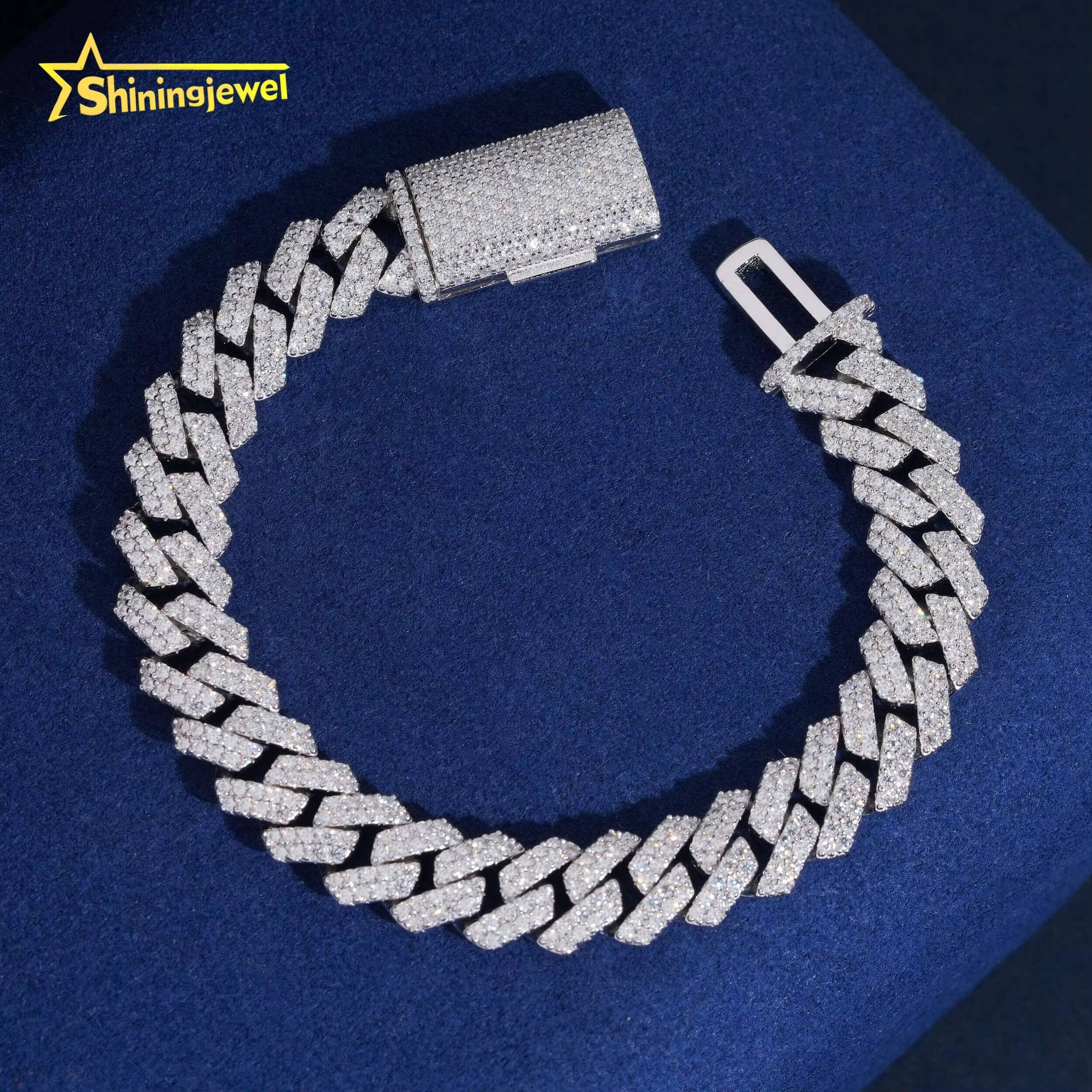 USA Local Stock Iced Out Diamond Fast Ship Custom Bracelet Hip Hop Jewelry 925 Silver VVS Moissanite Shining Cuban Link Bracelet