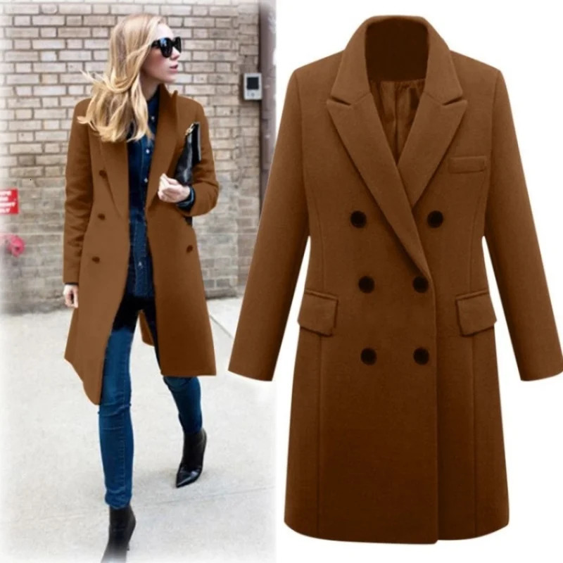 Officewear Casual Women Jackets Fashion Ladies Wool Loose Outwear Elegant Lapel Solid Doublebreasted Coats For Autumn Winter 251021