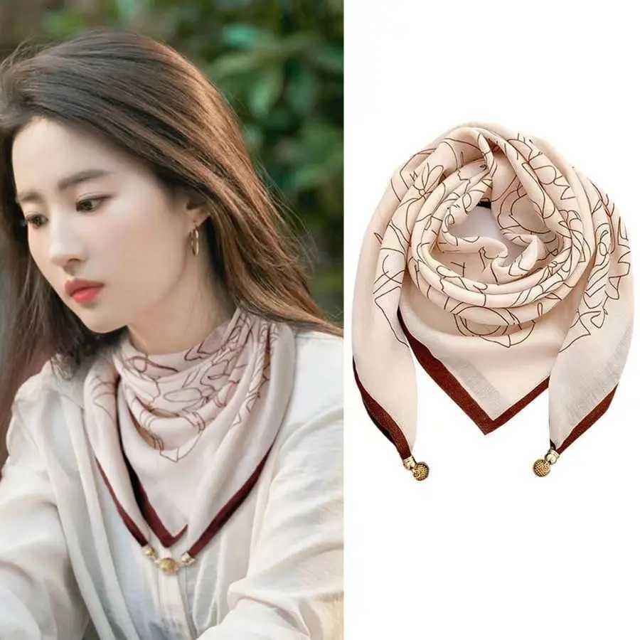 Luxury Magnetic Buckle Silk Scarf Women Print Square Scarf For Autumn Winter Warmth And Cold Resistance Fashionabl Scarves W251021