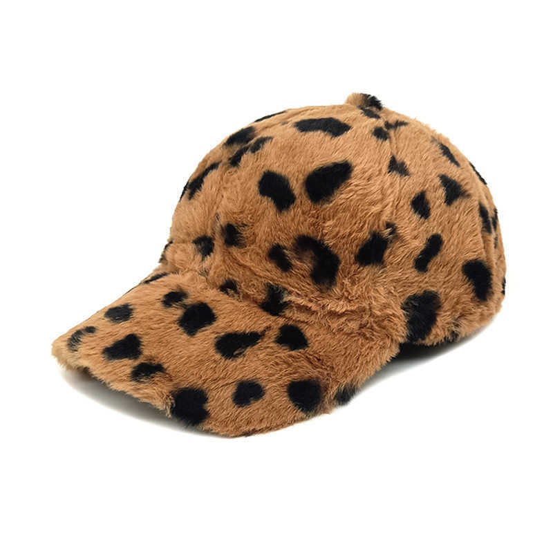 Winter New Leopard Print Baseball Cap Warm Plush Hat Womens Fashion Duckbill Cap Outdoor Versatile Sun Hat H251020