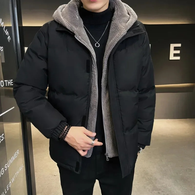 Thickened Cotton Jacket Mens Winter Fashion Outerwear Coat Casual Loose Fit Hooded Coat 251013