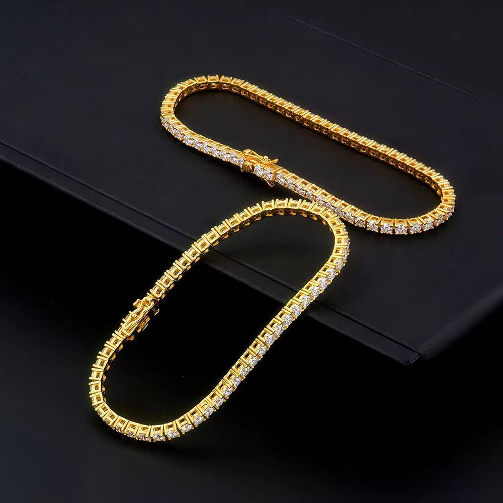 High Quality 3mm Silver 925 VVS VVS1 Real Moissanite LabGrown Moissanite Round Shape Tennis Chain Bracelet