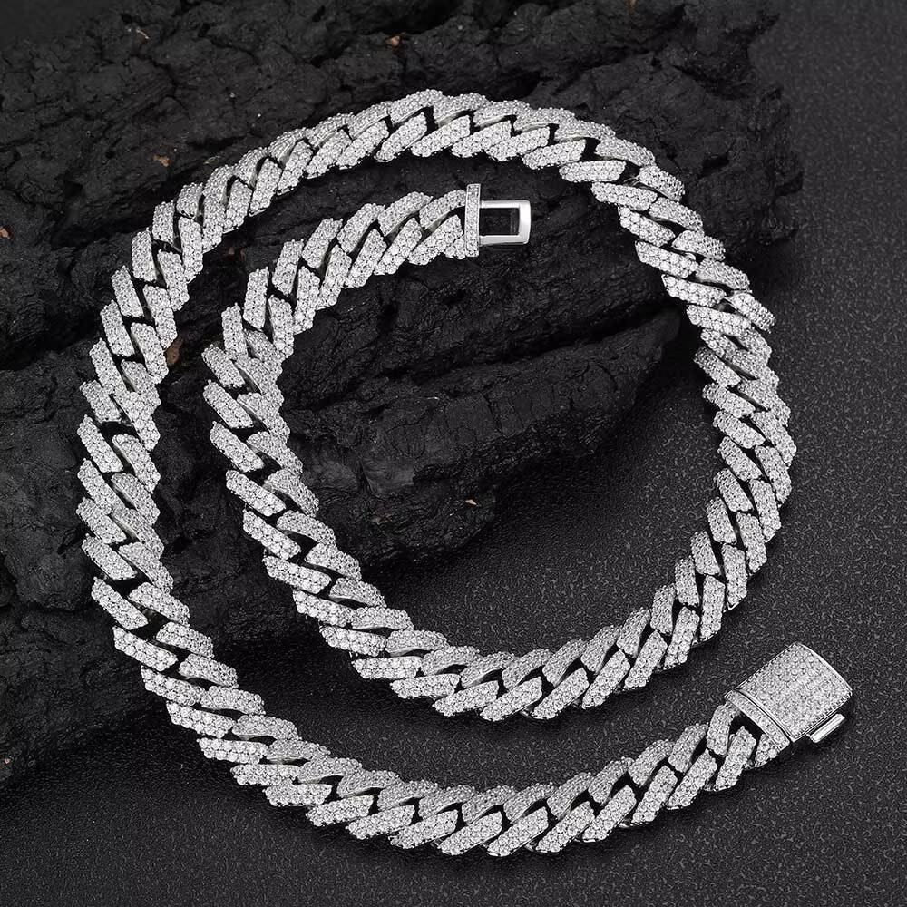 Iced Out Vvs Moissanite Diamond Cuban Link Chain 925 Sterling Silver Miami Cuban Link Chain 12mm Moissaite Cuban Chain for Men