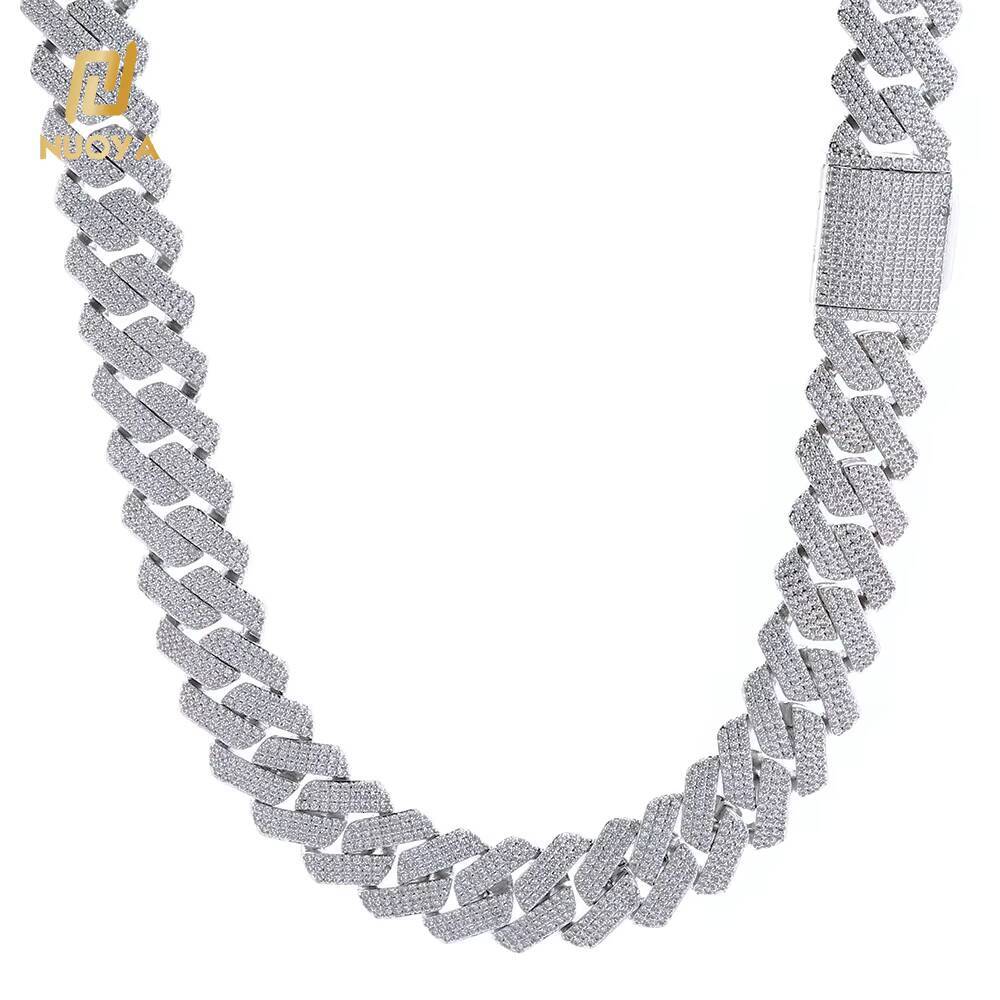 NUOYA Wholesale 20mm 18KWhiteRose Gold Plated Iced Out Cuban Link Chain Necklace for Women Customizable Hip Hop Jewelry