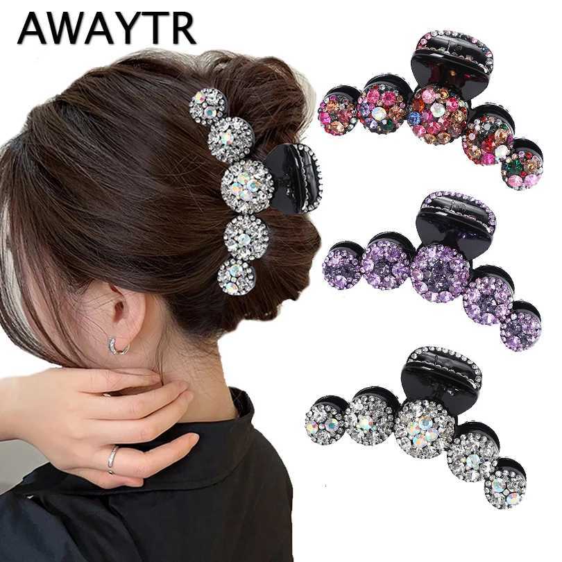 AWAYTR Large Diamond Hair Claws Crab Hairpins Crystal Hair Clips Barrettes Hairgrip Ponytail Women Hair AccessoriesW254021