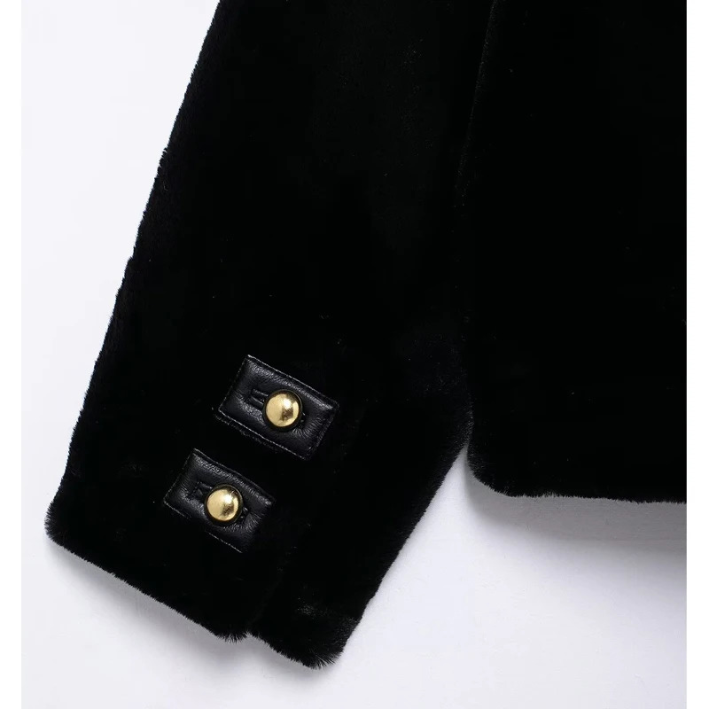 MUJER Black Faux Fur Jackets for Women Plush Demiseason Jacket Long Sleeve Winter Coat Female Warm Womens 251106