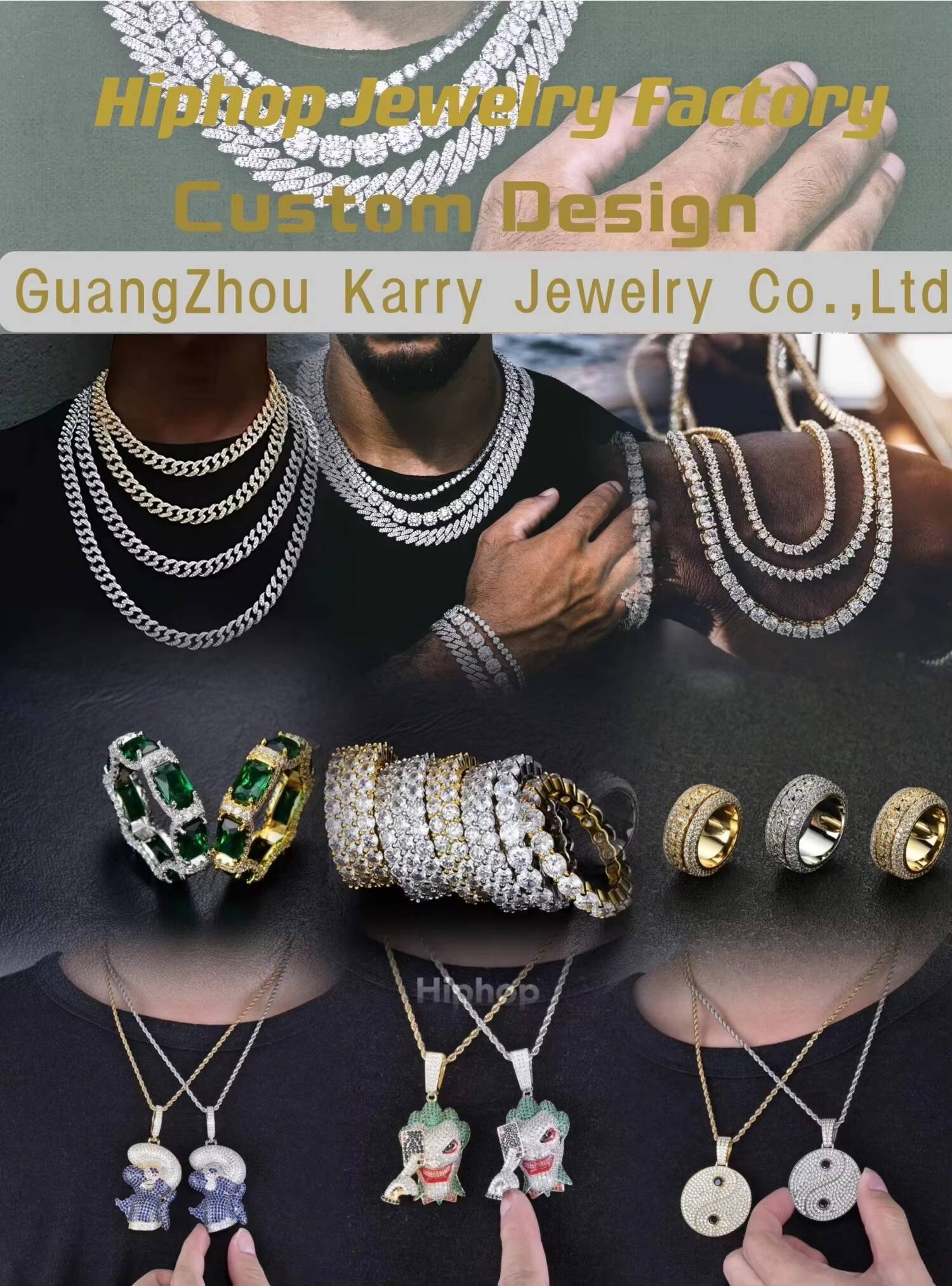 3row Moissanite Diamond Cuban Link Chain Fine Silver Iced Hip Hop Style Necklace High Quality Moissanite Cuban