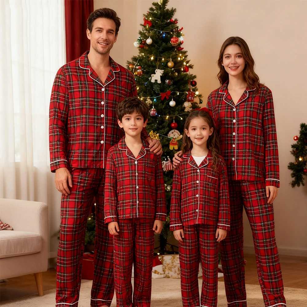 Family Christmas Pajamas Matching Sets Adult And Kids Xmas Red Plaid Button Shirts TopsPants Baby Romper Loungewear Pyjamas L251021THTF