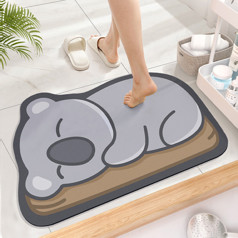 waterabsorbing quickdrying soft diatom mud floor mat for bathroom kitchen and bathroom antislip foot pad with cartoon smiling cat oval