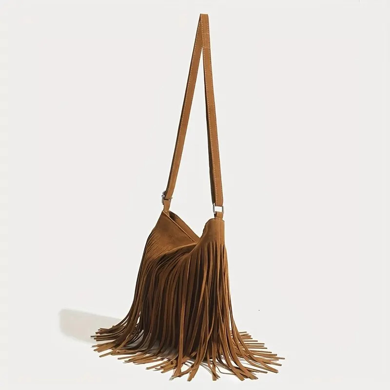 Boho Style Tassel Crossbody Bag Vintage Suede Shoulder Bag Casual Fringe Messenger Bag For Women 251021