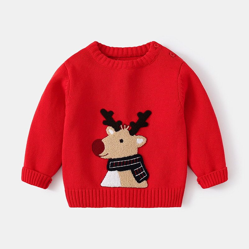 New hot selling children's Christmas sweaters cartoon reindeer boys and girls sweaters fashionable and warm winter thick sweaters
