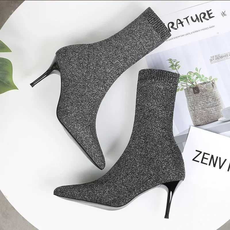 Sexy Sock Boots Knitting Stretch Boots High Heels for Women Fashion Shoes 2024 Spring Autumn Ankle Boots Female Z251020