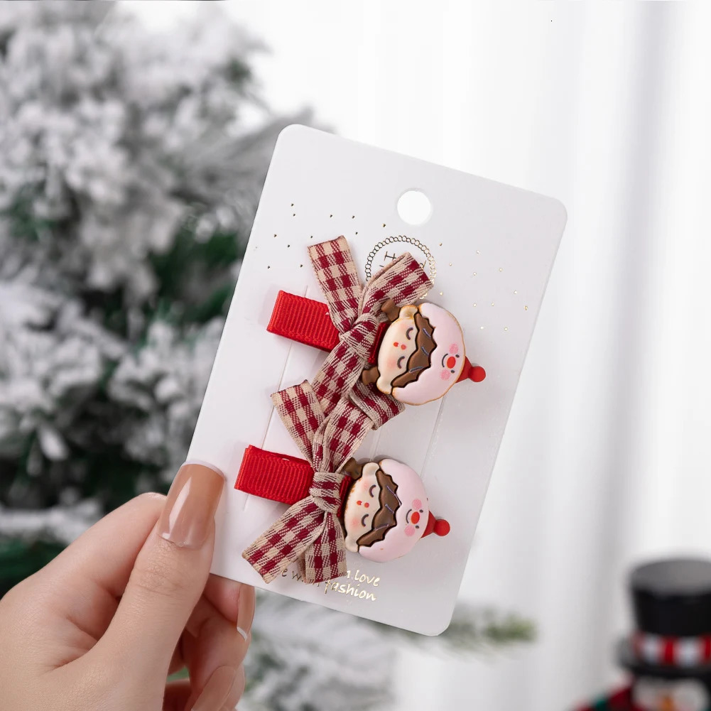 2PcsSet Christmas Baby Girls Hair Clips Ribbon Flower Tree Snowflake Resin Hair Bows Xmas Dance Party Hairpins Hairgrips 251021