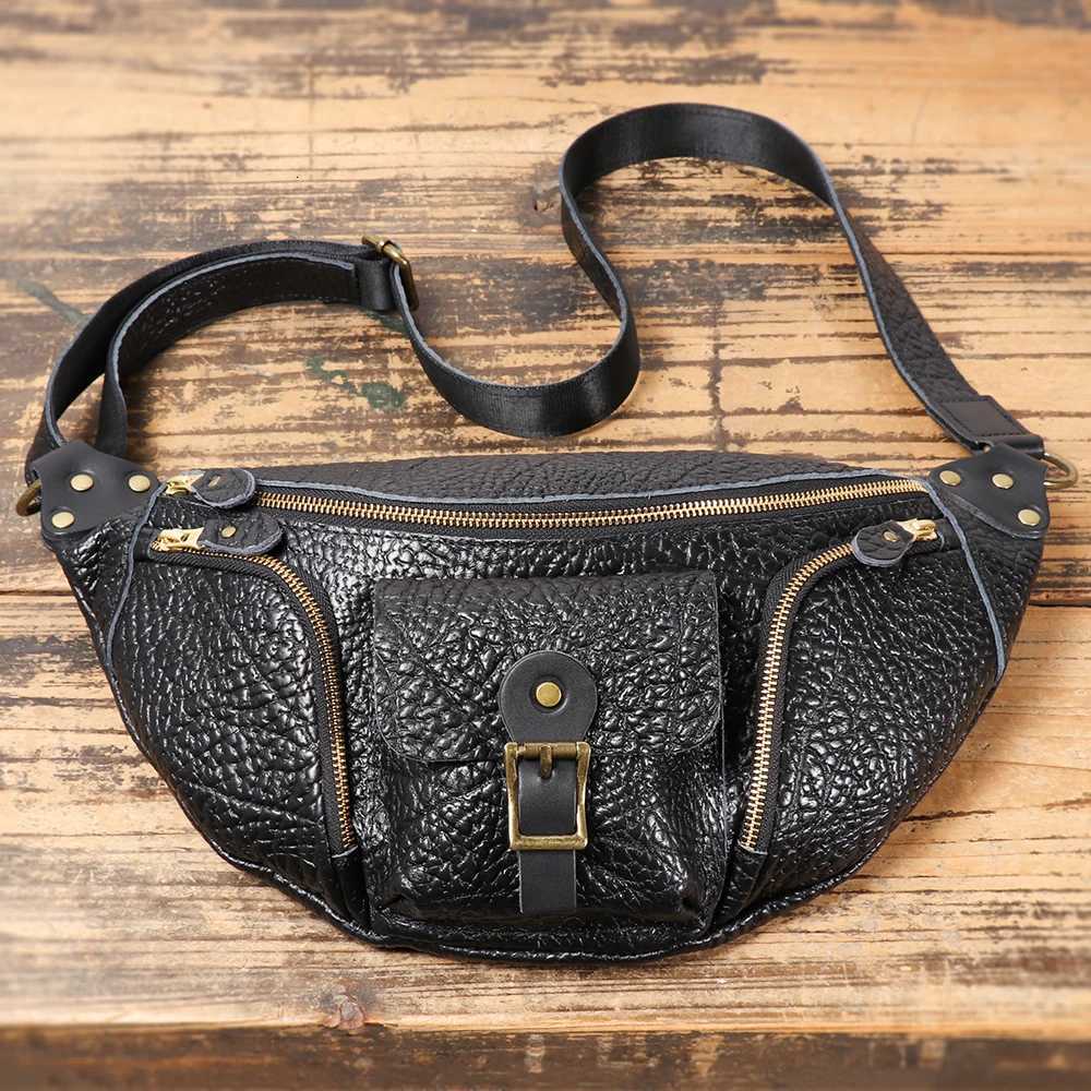 LUOKIR Bison Leather Mens Chest Bag Outdoor Commuting Casual Leather Waist Bag Top Layer Cowhide Personalized Motorcycle Bag Z251021