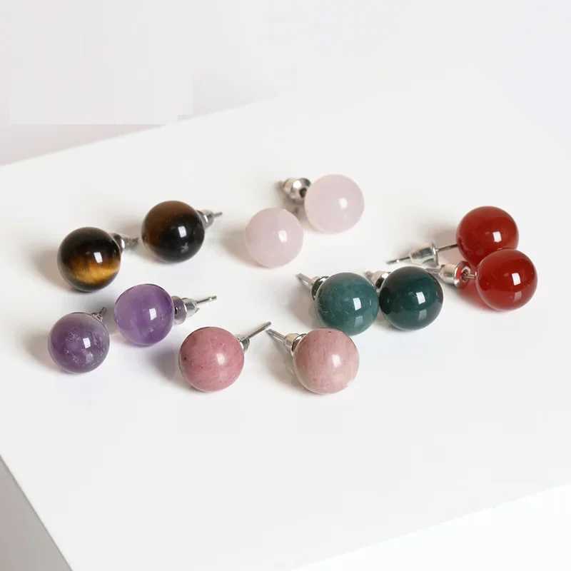6mm 8mm 10mm Natural Agate Earrings Healing Crystal Stone Round Ball Pearl Beads Stud Fashion Jewelry for Women Girl J251021