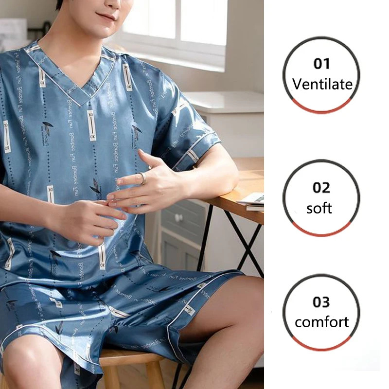 Large Size Men Homewear Ice Silk ShortSleeved Shorts Student Pajamas Korean Version with Letters Loose 3xl ShortSleeved TwoPi 251021