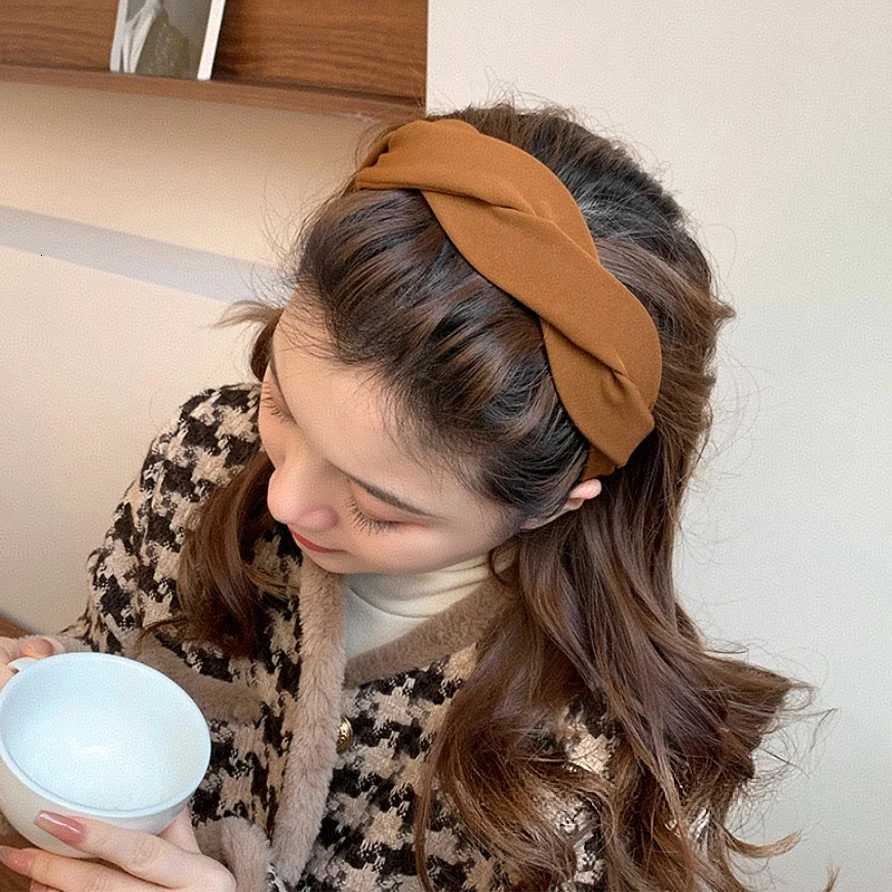 New Fashion Women Headband Wide Side Braided Hairband Solid Color Turban Hair Hoop Headwear Adult Hair Accessories WholesaleW254021