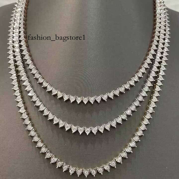 VVS Tennis Ice Heart Necklace Sier Hip-Hop Style Men's Boutique Chain Silicon Stone Jewelry