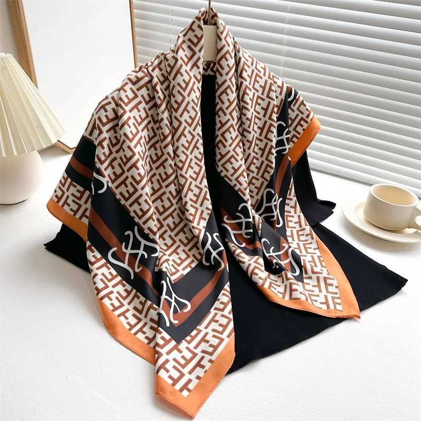 9090cm Silk Scarves Wen Square Satin Hijab Scarf Handkerchi Shawls Wraps Scarf Fa band Foard Bandana EcharpeW251021
