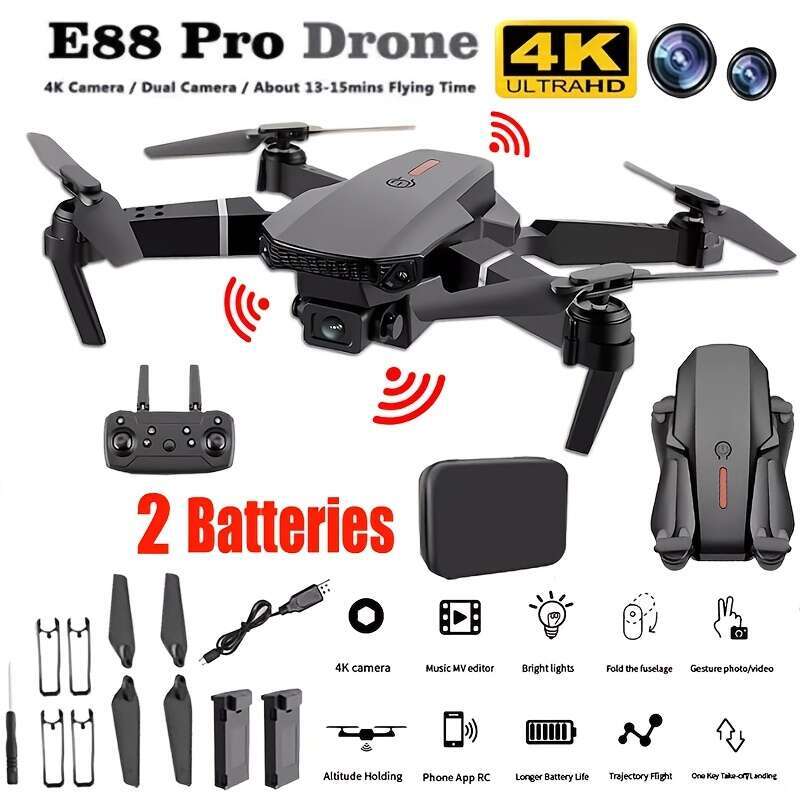 2025 New E88/E99 Dual Camera Drone - Foldable, Color Lighting, Controllable Photography, Indoor/Outdoor Beginner Friendly, Four Axis Aircraft