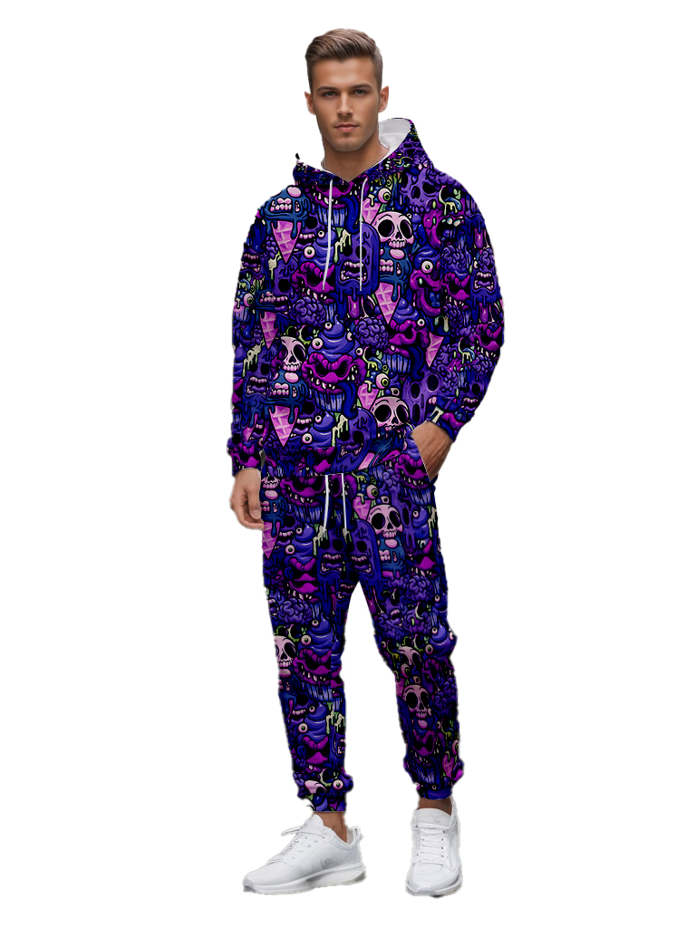 Men's Ankle-Length Knitted Hoodie Casual Outdoor Polyester T-Shirt Long Sleeve Adjustable Drawstring Gradient Print Hoodie for Autumn Wear - LMWY