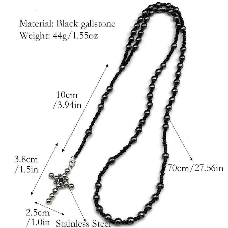 Cross Handmade Rosary Beads Necklace Women Men Stainless Steel Silver Color Religion Christian Faith Amulet Long Chain Jewelry XJ250717