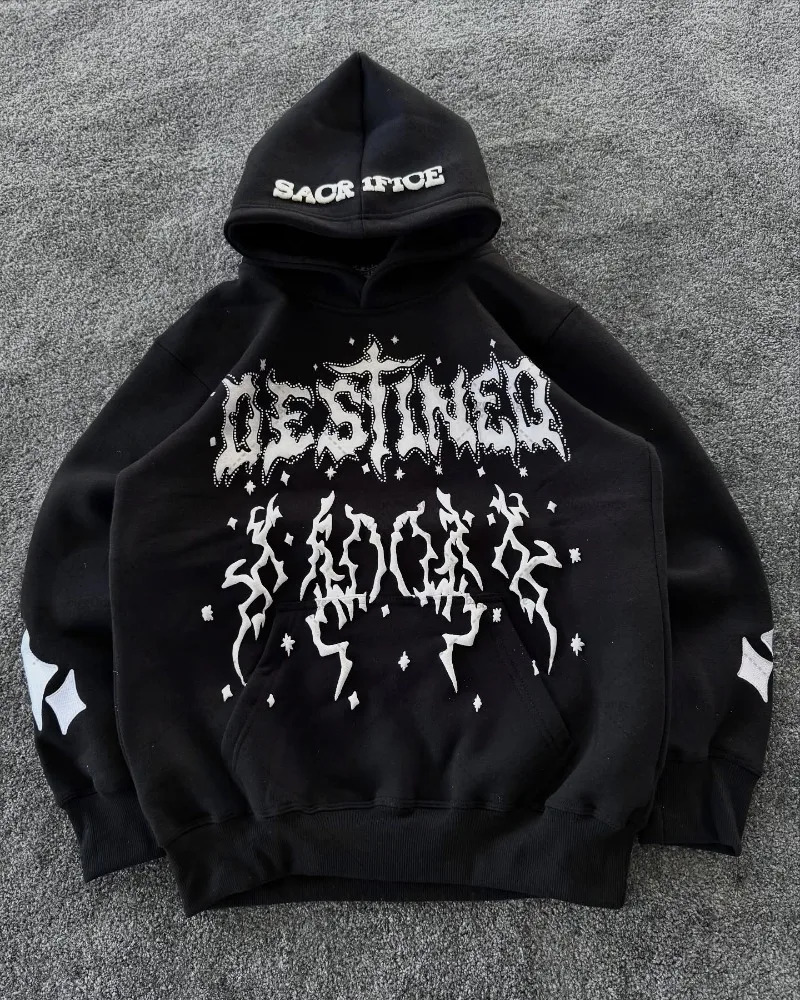 Punk Gothic Retro Letter Print Casual Loose Hoodie Men American Street Hip Hop Harajuku Y2K Fashion Sweatshirt Women 251017