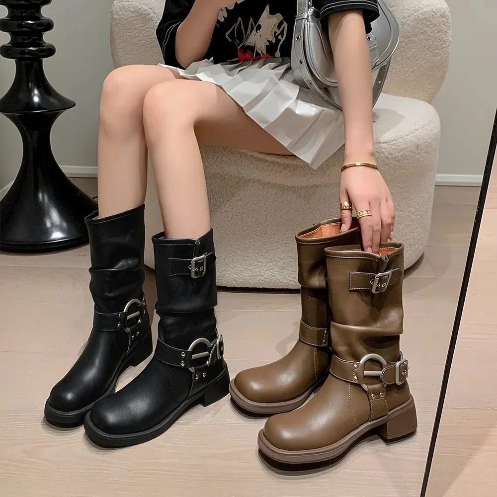 Winter Cowboy Boots for Women Fashion Slip On Ladies Casual Short Boots Thick Bottom Mordern Botas 251021