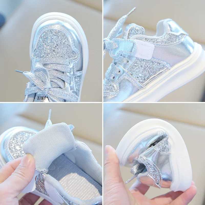 Girls Gold Sequins Platform Sneakers Autumn Fashion Casual Sports Shoes Thick Bottom Vulcanized Shoes Kids Flats Heels Shoes W251021