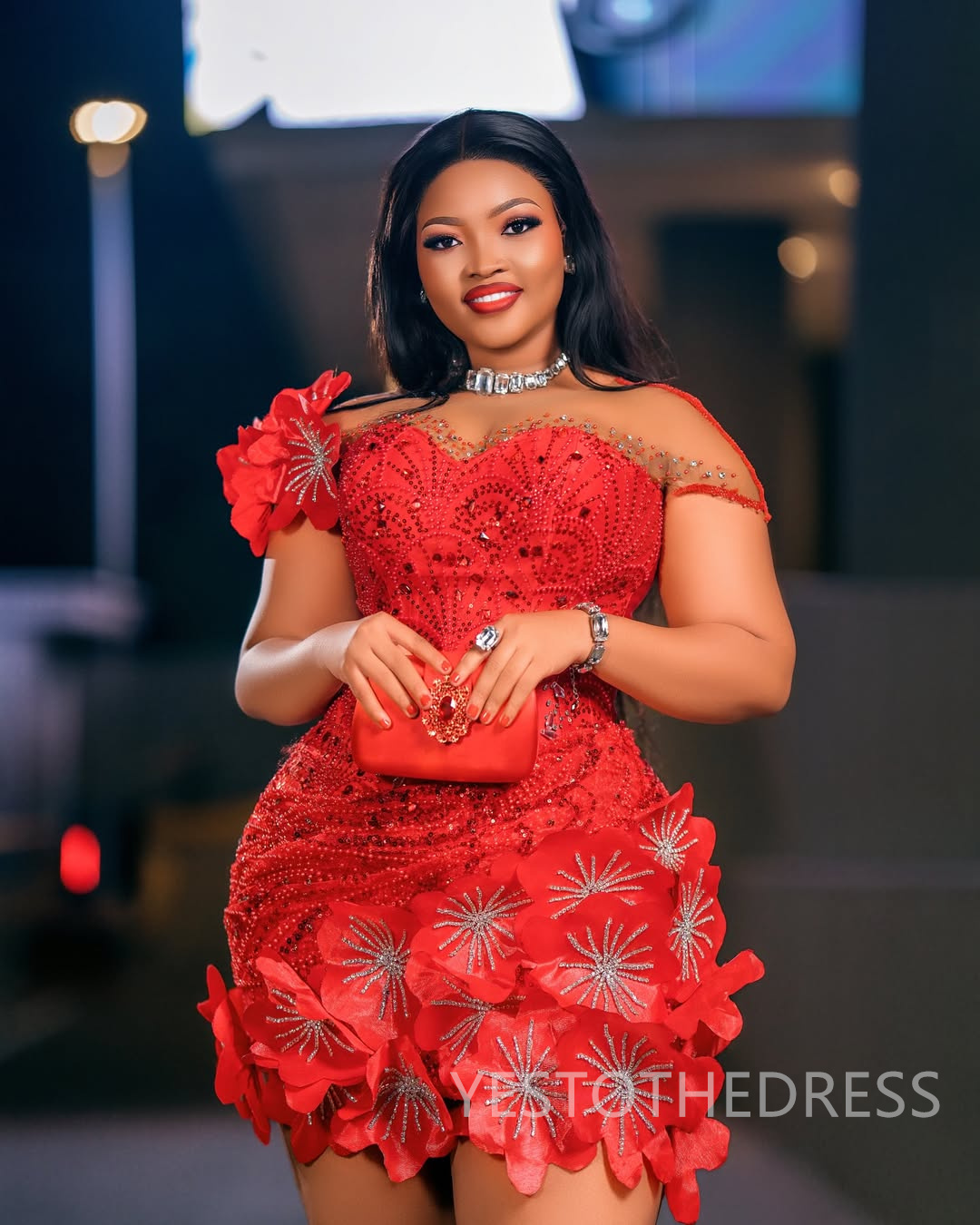 2026 Red Cocktail Dresses For Women Short Mini Dress Sequined Lace Short Sleeves Beaded Lace Homecoming Dresses Flora Gown For Nigeria Black Girls C44