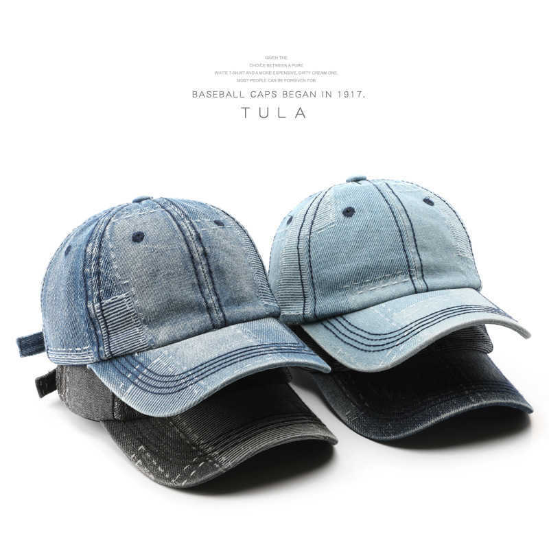 Womens Solid Color Patchwork Denim Baseball Cap Outdoor Street Style Personality Mens Travel Sun Protection Visor Cap H251020
