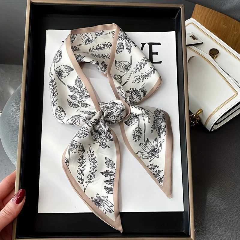 Double Sided Plant Print Scarf Luxury Brand Slender Neckerchief French Elegant Inelastic Neck Scarf Hairband W251021