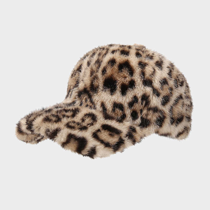 New Plush Leopard Print Warm Baseball Cap for Women Fashionable Outdoor Versatile Ponytail Duckbill Cap Sun Hat H251020