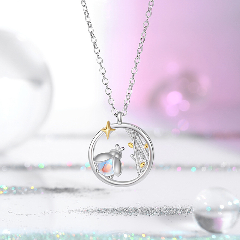 Necklace for women S925 sterling silver necklace with four leaf clover zircon for women's temperament simple seven star ladybug pendant collarbon