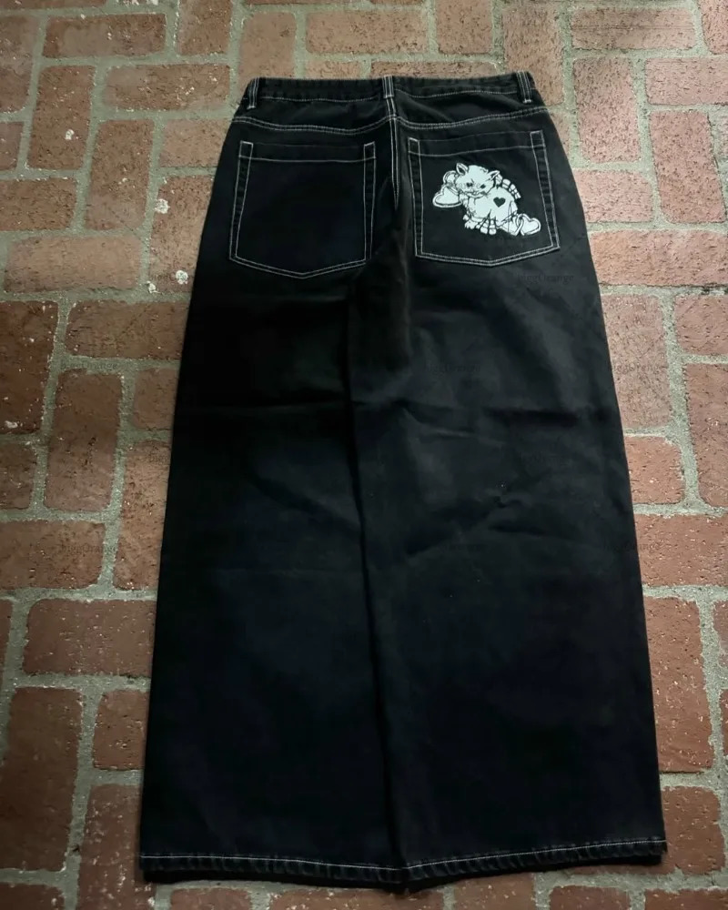 Gothic Harajuku Retro Streetwear Trousers Vintage High Street Baggy Y2K Jeans Women Hiphop Punk Waist Wideleg Pants Men 251017