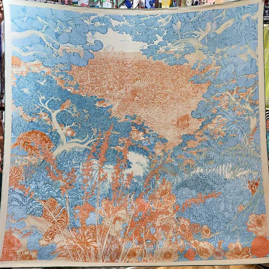 135CM Tropical Rain Forest Cashmere Silk Scarf Designer Luxury Pashmina Shawls for Wen Square Hand Rold Edges Sto BlanketW251021