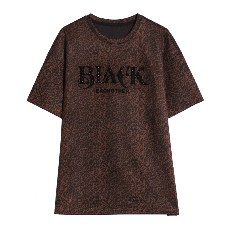 2025 autumn/winter new rivet leopard print women's short sleeved T-shirt autumn designer winter half sleeved top loose casual fashion brand T-shi