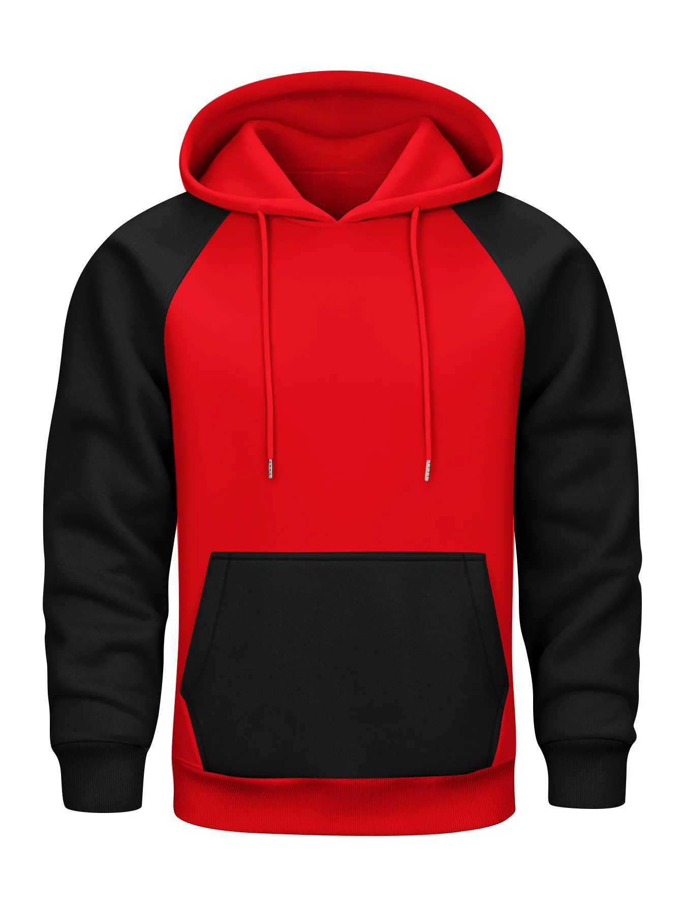 250g New Autumn and Winter European Size Colorful Mens Fleece Hooded Sweatshirt with Drawstring Sporty and Casual Pullover Top W251021