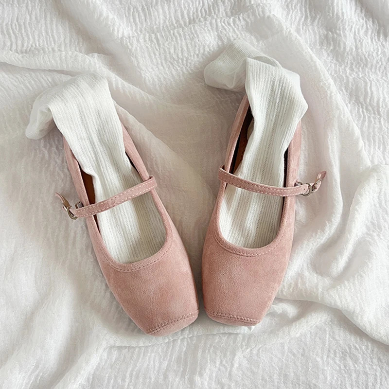 2025 Women Flat Fashion Velvet Ladies Eelgangt Mary Jane Shoes Square Toe Shallow Slip On Ballerinas Shoes Soft Ballet 251021