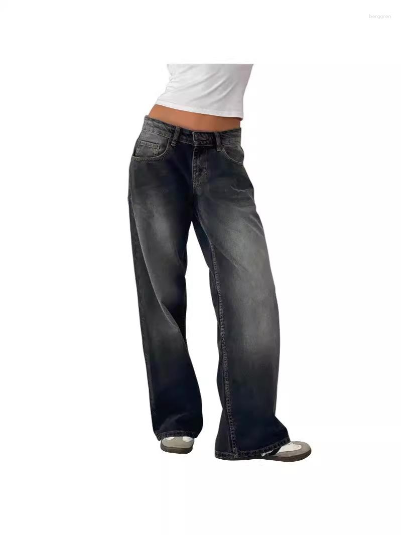 Womens Jeans American Style Retro Low Waist Non-Elastic Washed Straight Autumn Strt Wide Leg Denim Pants Z260313