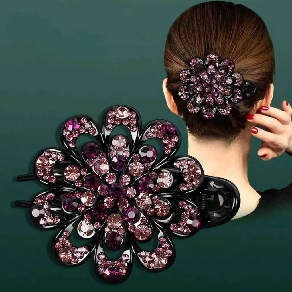 Korean Style Women Girls Hair Accessories Duck Billed Hairpins Headwear Coiled Rhinestone Elegant Hair Clip Three Tooth ClipW254021