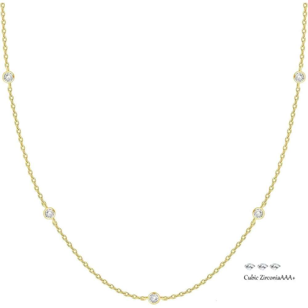 K Gold Station Sier Plated Necklace For Simulated Dia Necklaces Gift For Women CZ Chain