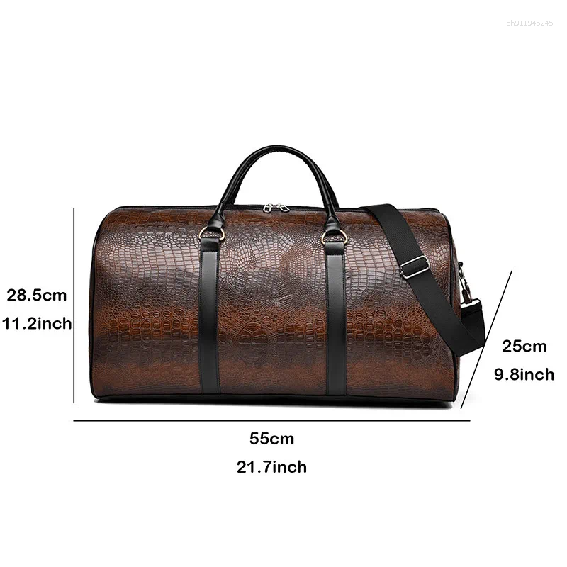 Duffel Bags Large Capacity Travel Duffle Bag For Men PU Leather Crocodile Pattern Waterproof Sports Daily Casual Tote Women