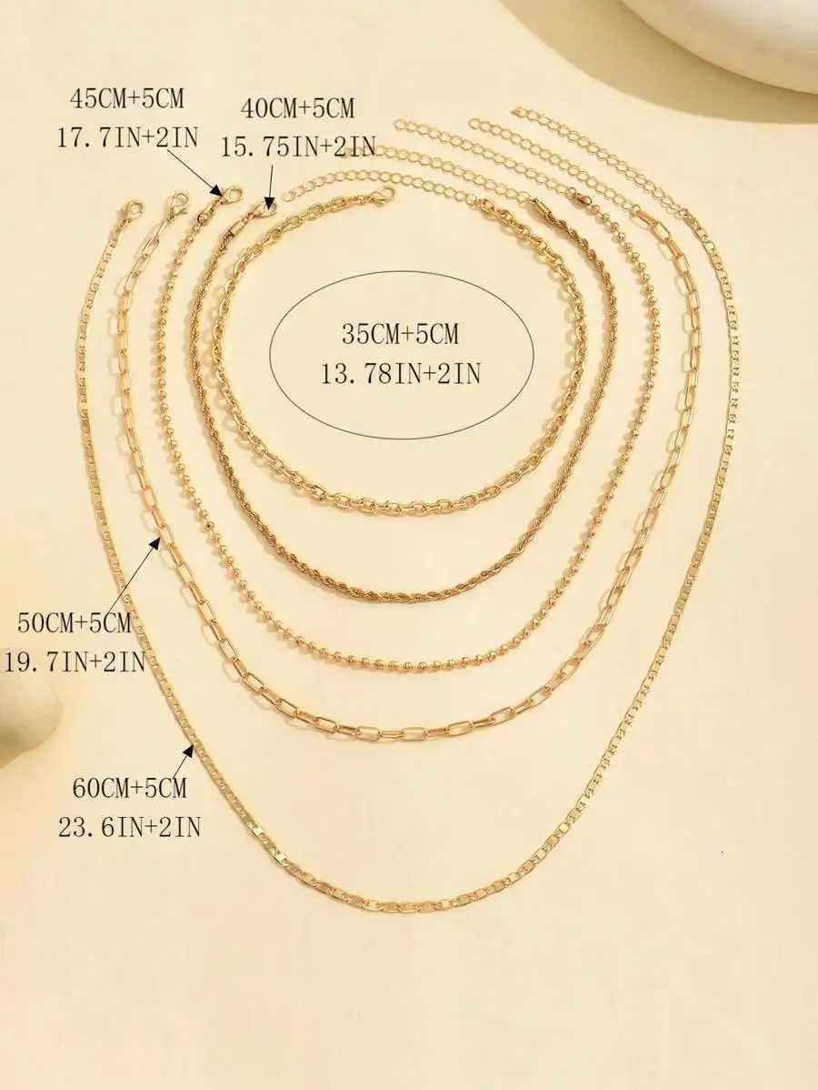 5pcs/Set Simple Braided Bead Chain Necklaces Gold Tone Layered Pendant Necklace Set for Women Daily and Party Wear XJ250717