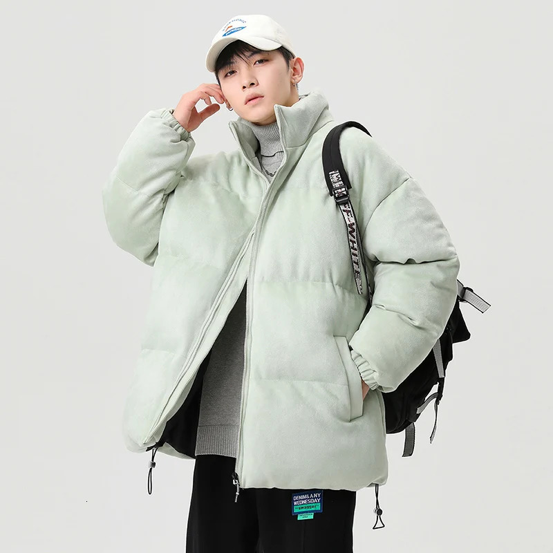 CAAYU Winter Down Jacket Mens Fashion Harajuku Oversized Fleece Coat Japanese Streetwear Windproof Outwear Gray Coat Male 251013