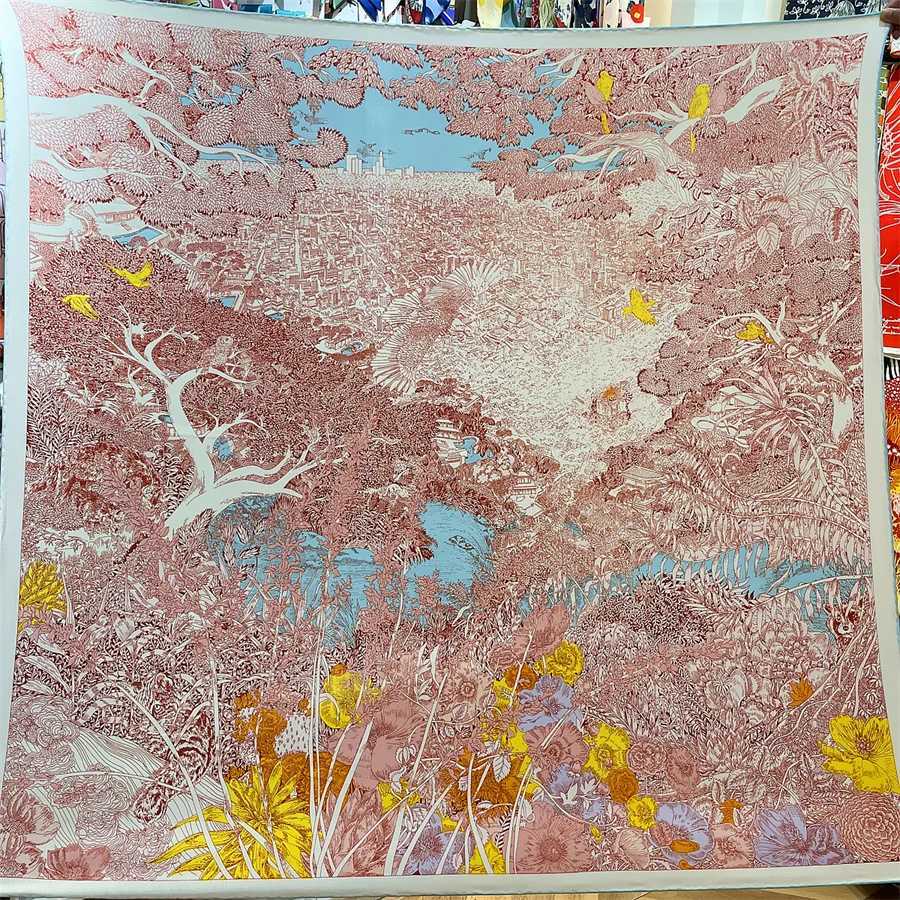 135CM Tropical Rain Forest Cashmere Silk Scarf Designer Luxury Pashmina Shawls for Wen Square Hand Rold Edges Sto BlanketW251021