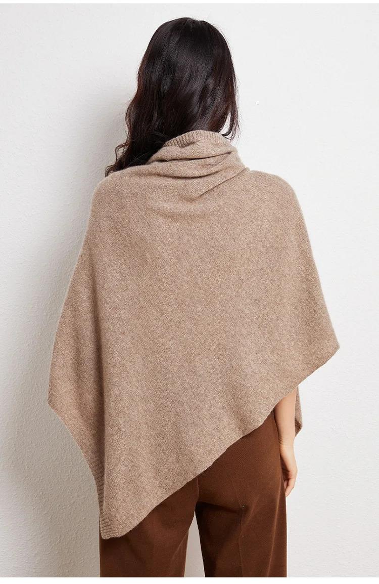 100Wool Turtleneck Poncho Pullover Shawls Women Knitted Irregular Cloak Fashion Soft Warm Wollen Bat Sleeve Loose Thin Coat 251021