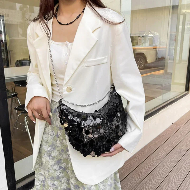 Korean Chain Sequins Crossbody Bag Evening Clutch Bag Dinner Party Wedding Purses Handbag Female Underarm Shoulder Crossbody Bag 251021
