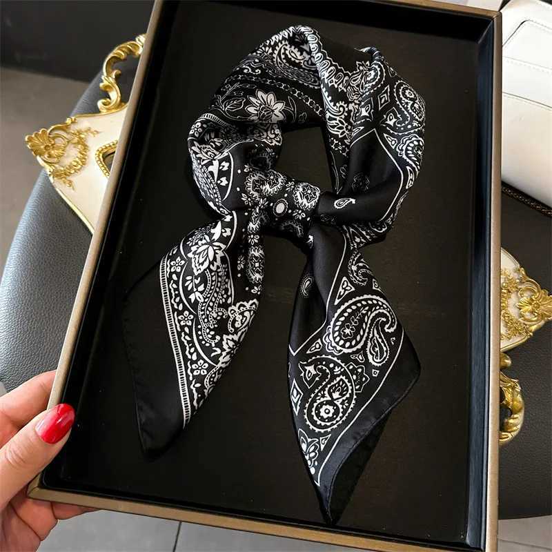 7070cm Silk Square Scarf Women Soft Flower Print Hairband Foulard Neckerchief Hijab Tie Bag Ribbon Headband Fashion Bandana W251021