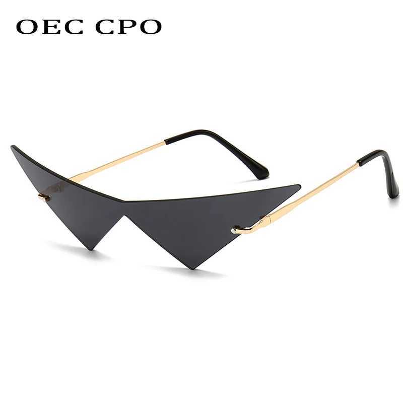 OEC CPO Oversized Cat eye Rimless Sunglasses Women Fashion One Piece Lens Sun Glasses Female Trend Triangle Eyewear Men UV400 J251114